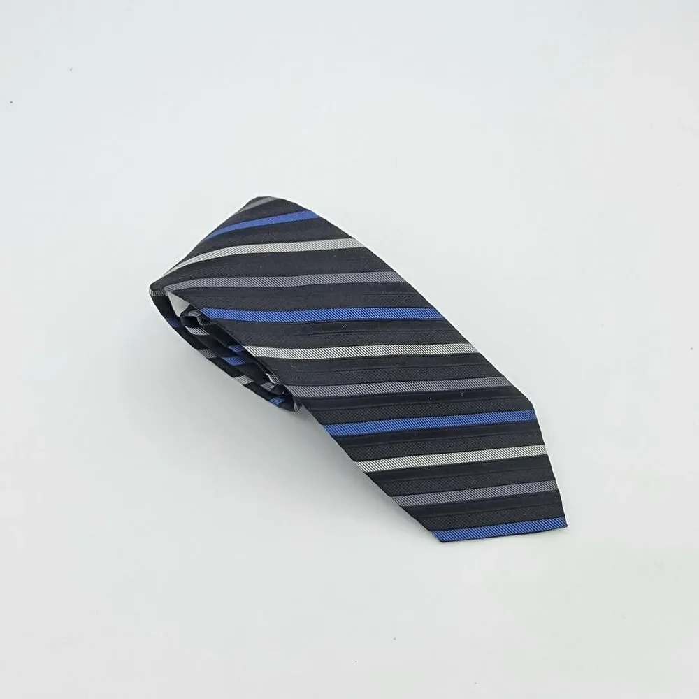 Calvin Klein Tie Mens Black Blue Silver Striped Silk Pointed Necktie 53 x 2.5